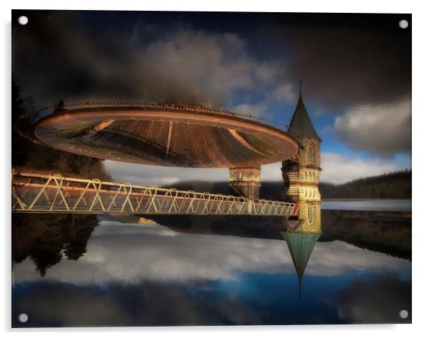 UFO crashing on Pontsticill reservoir? Acrylic by Leighton Collins