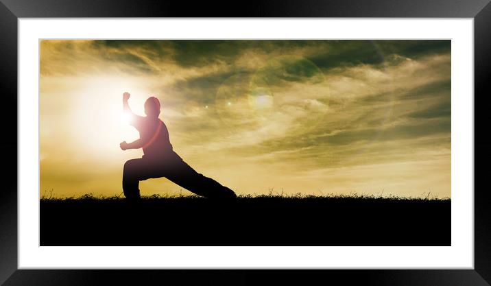 Asian man practices Kung fu. Framed Mounted Print by Guido Parmiggiani