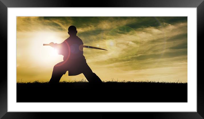 Asian man practices Kung fu. Framed Mounted Print by Guido Parmiggiani