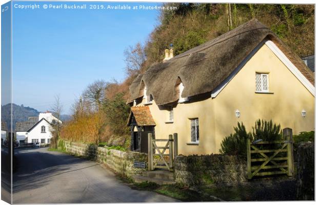 Thatched Cottage in Lee Village North Devon Canvas Print by Pearl Bucknall