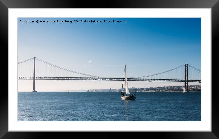 Sailboat with April 24 Bridge, Lisbon Framed Mounted Print by Alexandre Rotenberg