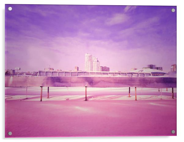 Pink winter cityscape Acrylic by Larisa Siverina
