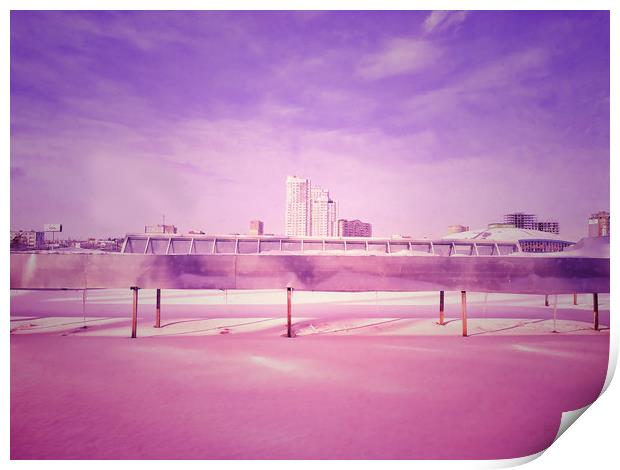 Pink winter cityscape Print by Larisa Siverina