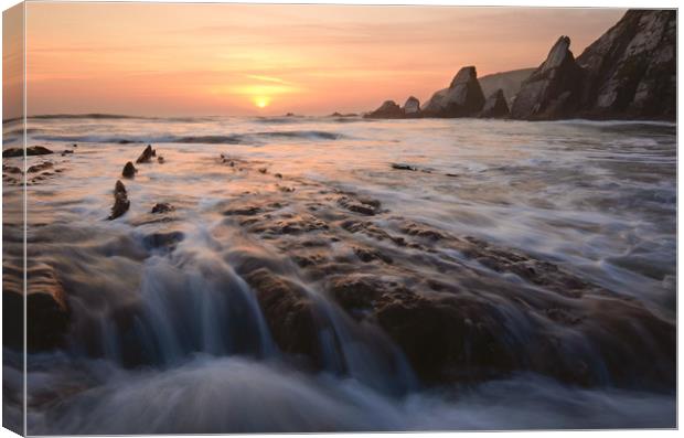Rock Ledges of Westcombe Bay Canvas Print by David Neighbour