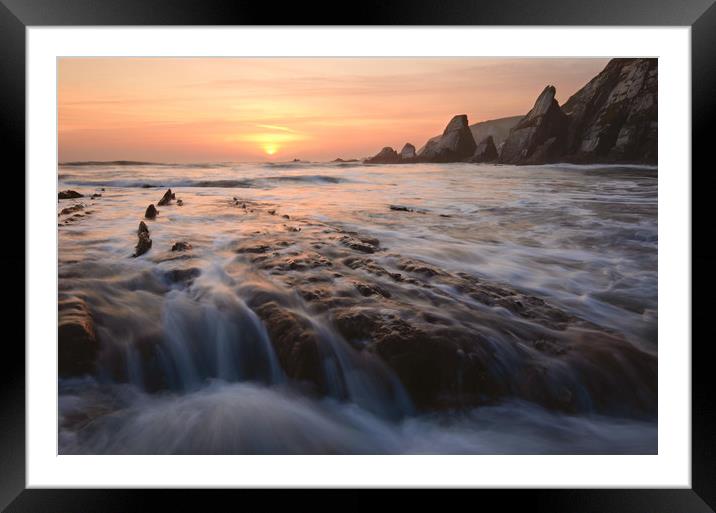 Rock Ledges of Westcombe Bay Framed Mounted Print by David Neighbour