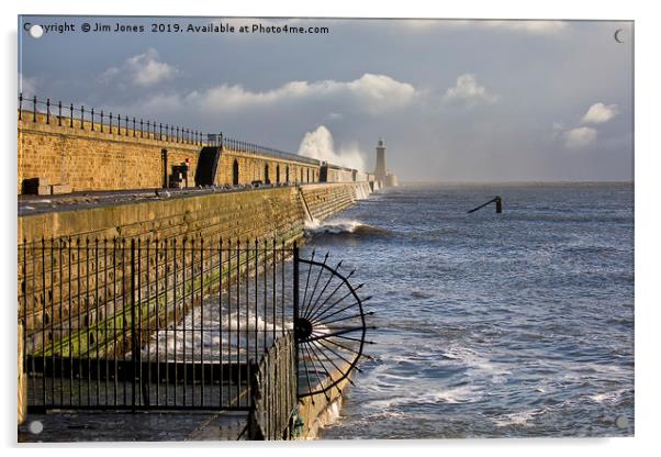 Waves crashing over Tynemouth Pier. Acrylic by Jim Jones