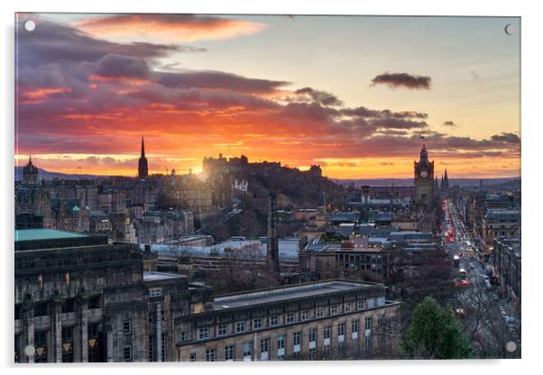 Edinburgh skyline at Dusk Acrylic by Miles Gray