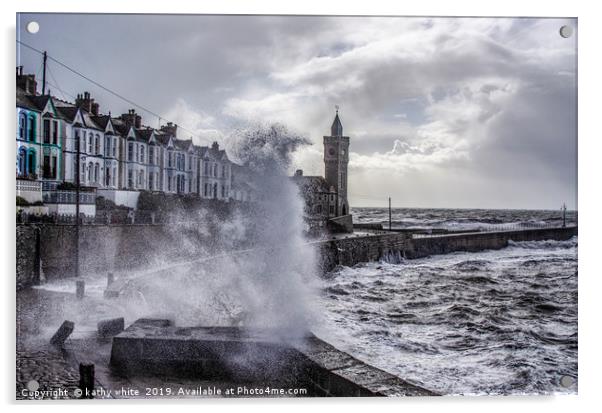  Porthleven Cornwall storm at the clock tower,Port Acrylic by kathy white