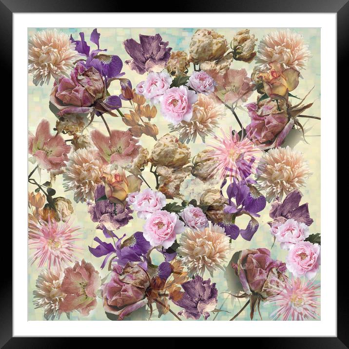 Floral pattern on blue ice grunge background Framed Mounted Print by Larisa Siverina