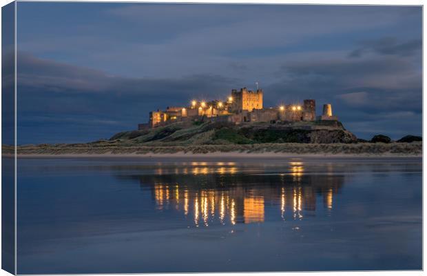 Twilight at beautiful Bamburgh Castle  Canvas Print by Naylor's Photography