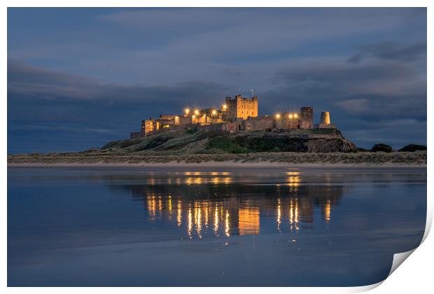 Twilight at beautiful Bamburgh Castle  Print by Naylor's Photography