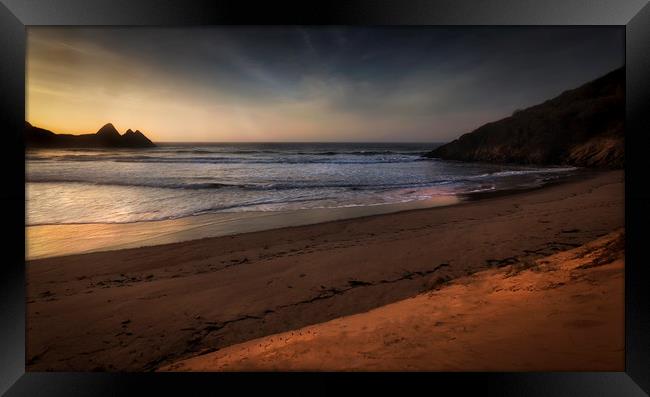 Early morning at Three Cliffs Bay Framed Print by Leighton Collins