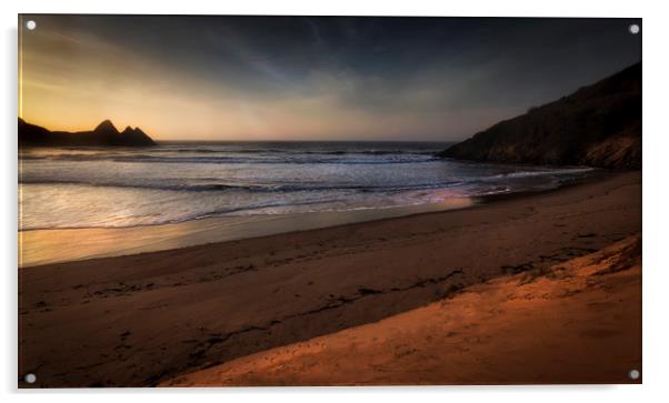 Early morning at Three Cliffs Bay Acrylic by Leighton Collins