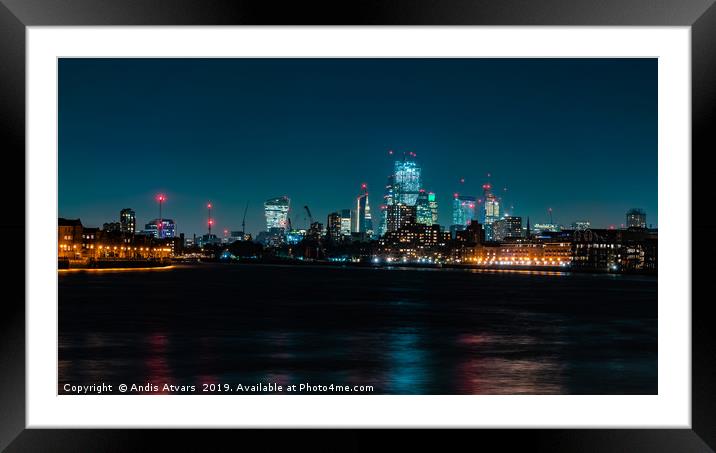 City of London skyline at night Framed Mounted Print by Andis Atvars