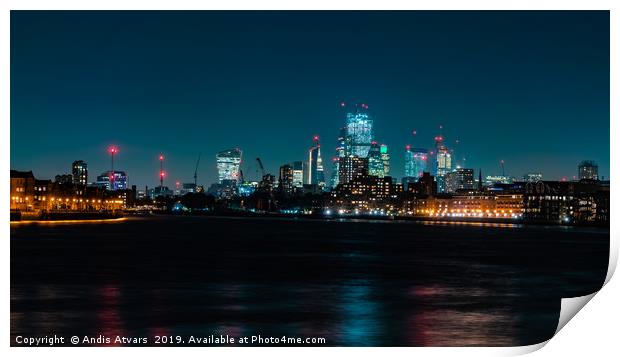 City of London skyline at night Print by Andis Atvars