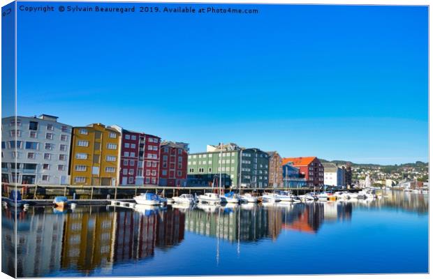 Marina view downtown Trondheim Canvas Print by Sylvain Beauregard