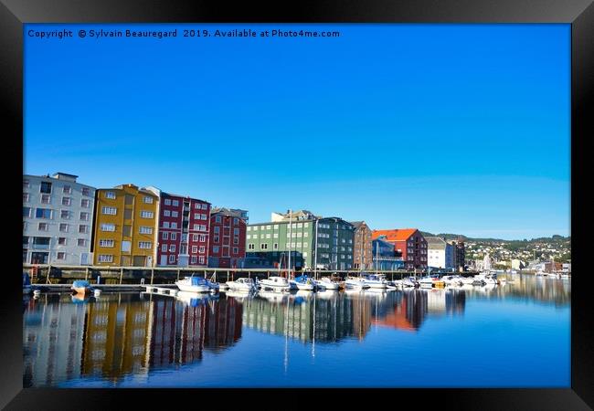 Marina view downtown Trondheim Framed Print by Sylvain Beauregard
