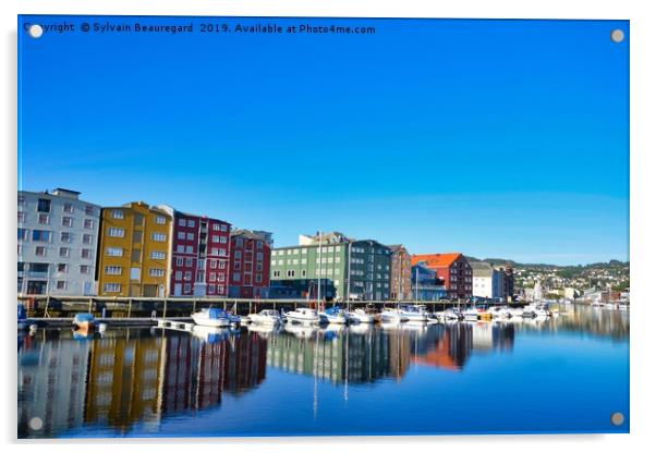 Marina view downtown Trondheim Acrylic by Sylvain Beauregard