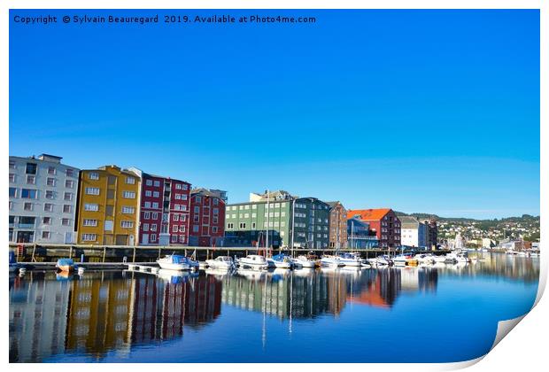 Marina view downtown Trondheim Print by Sylvain Beauregard
