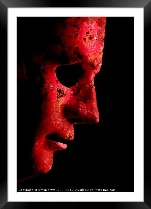 AI robotic face profile close up rusty red Framed Mounted Print by Simon Bratt LRPS