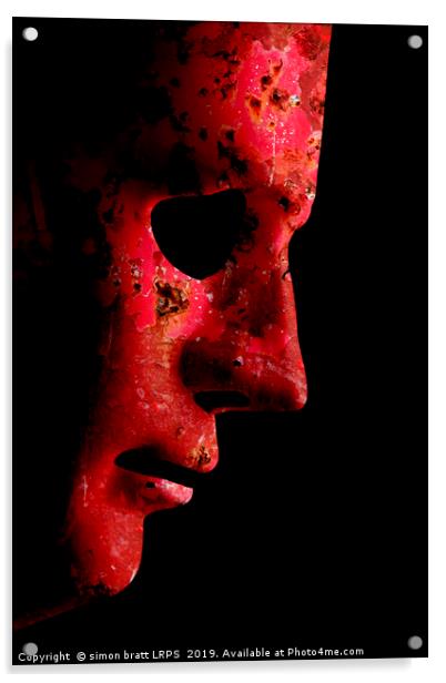 AI robotic face profile close up rusty red Acrylic by Simon Bratt LRPS
