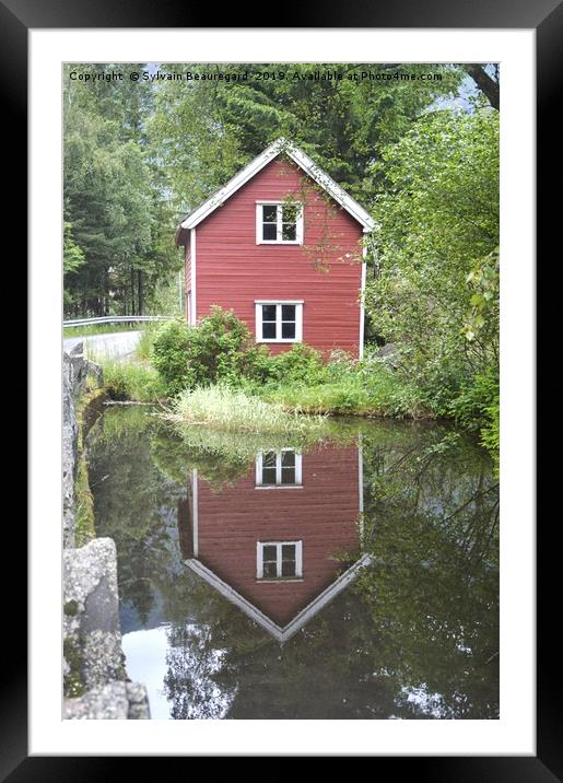 Reflection of a little red house Framed Mounted Print by Sylvain Beauregard