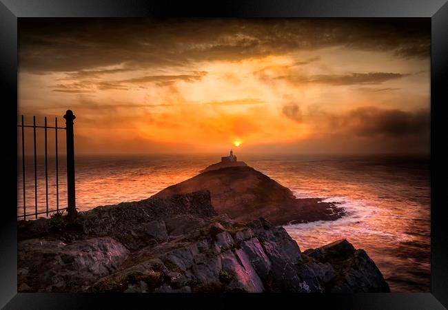 Sunrise at Mumbles lighthouse Framed Print by Leighton Collins