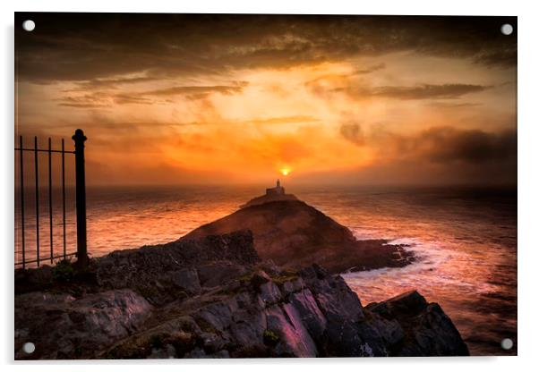Sunrise at Mumbles lighthouse Acrylic by Leighton Collins