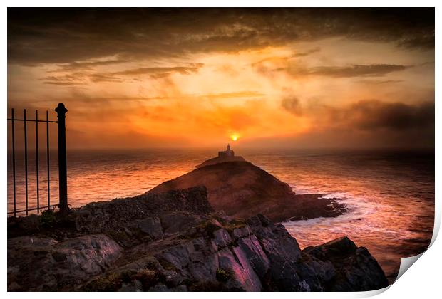 Sunrise at Mumbles lighthouse Print by Leighton Collins