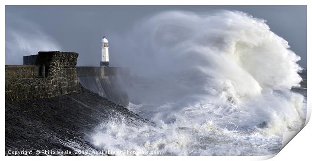 Porthcawl Lighthouse and the Face of Storm Freya. Print by Philip Veale