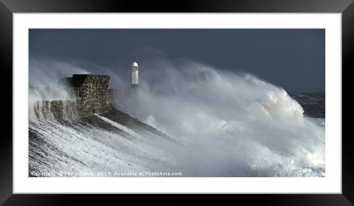 Porthcawl Lighthouse Amidst Winter's Fury. Framed Mounted Print by Philip Veale