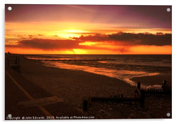 Sunset, Hunstanton Beach, Norfolk Acrylic by John Edwards