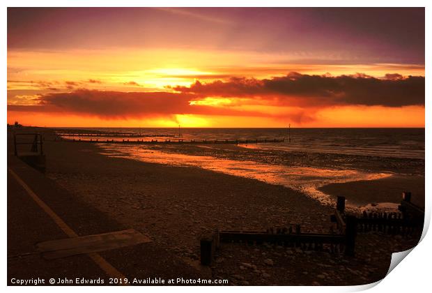 Sunset, Hunstanton Beach, Norfolk Print by John Edwards