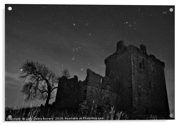 Balvaird Castle at night  Acrylic by Lady Debra Bowers L.R.P.S