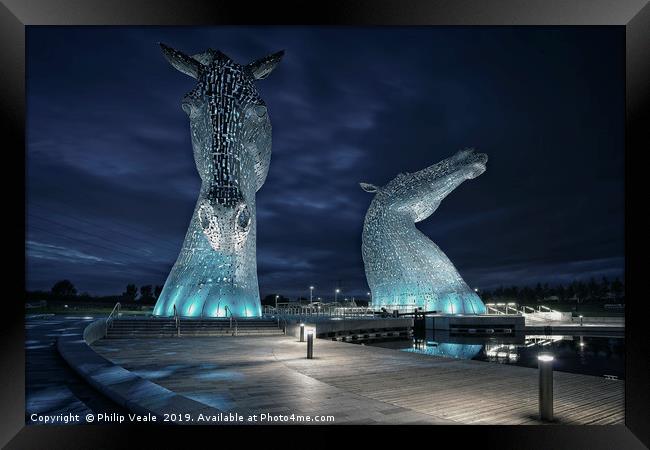 Kelpies at Midnight. Framed Print by Philip Veale