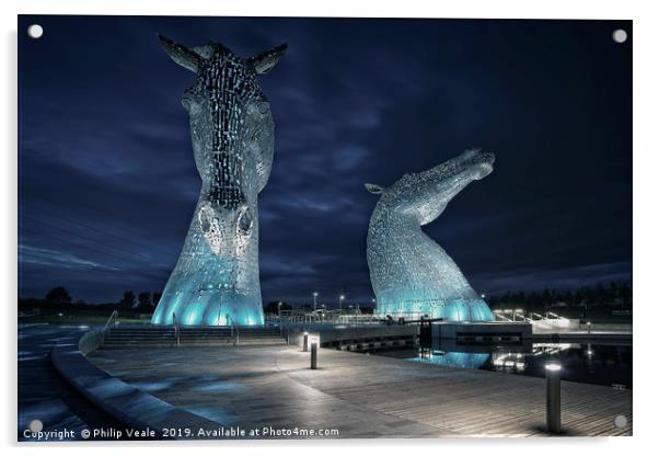 Kelpies at Midnight. Acrylic by Philip Veale