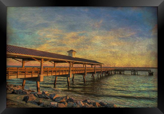 Empty Pier at Sunrise Framed Print by Darryl Brooks