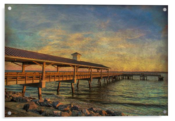 Empty Pier at Sunrise Acrylic by Darryl Brooks