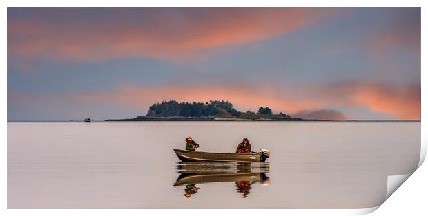 Two Fisherman on Foggy Alaska Waterway Print by Darryl Brooks