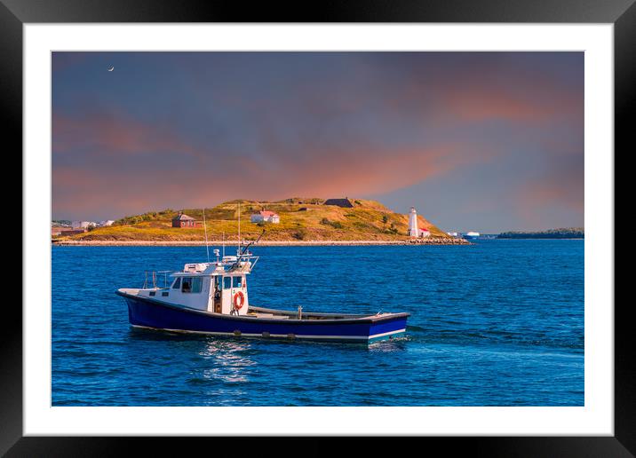 Fishing Boat Past Small Lighthouse Framed Mounted Print by Darryl Brooks