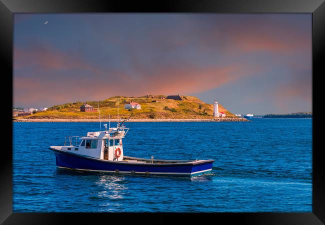 Fishing Boat Past Small Lighthouse Framed Print by Darryl Brooks