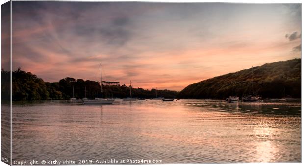Helford  river Cornwall  at sunset Canvas Print by kathy white