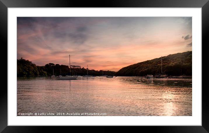 Helford  river Cornwall  at sunset Framed Mounted Print by kathy white