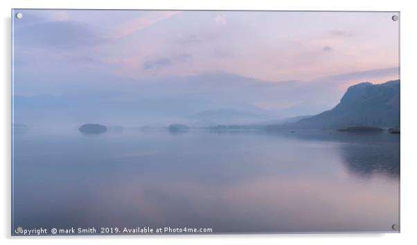 Misty Morning Derwent Water Acrylic by mark Smith