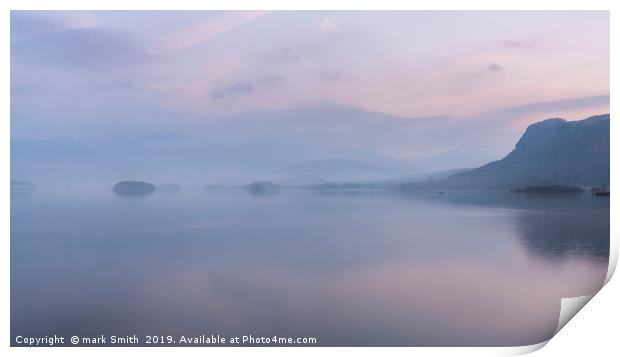 Misty Morning Derwent Water Print by mark Smith