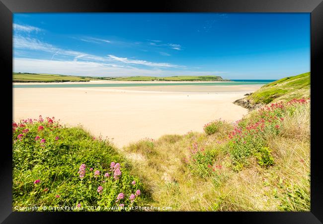 The beach at Rock, on the Camel Estuary, Cornwall Framed Print by Justin Foulkes