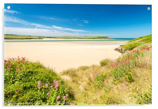 The beach at Rock, on the Camel Estuary, Cornwall Acrylic by Justin Foulkes