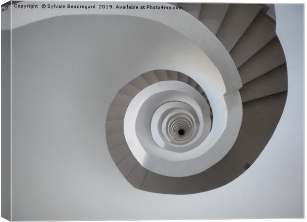 Spiral white staircase, downview Canvas Print by Sylvain Beauregard