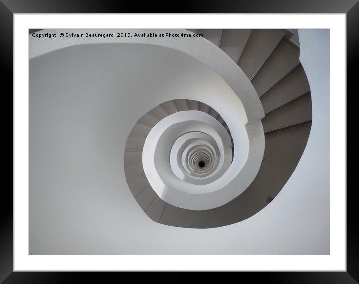 Spiral white staircase, downview Framed Mounted Print by Sylvain Beauregard