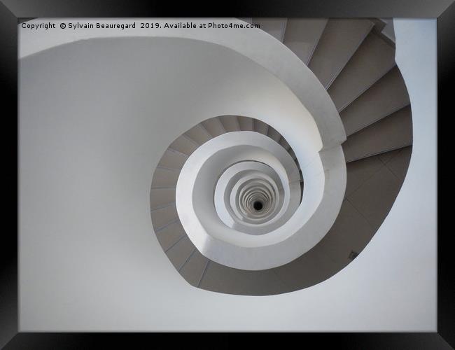 Spiral white staircase, downview Framed Print by Sylvain Beauregard